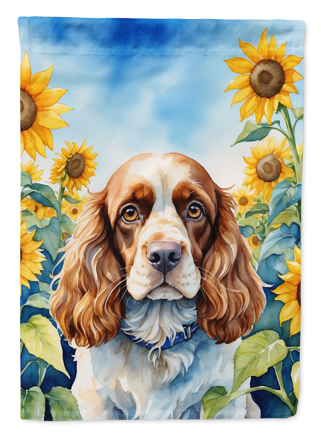 Cocker Spaniel in Sunflowers House Flag 28x40 Porch Sleeve Pole Decorative Outside Yard Banner Artwork Wall Hanging, Polyester