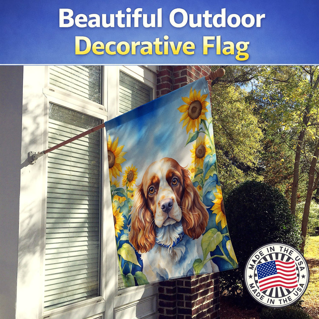 Cocker Spaniel in Sunflowers House Flag 28x40 Porch Sleeve Pole Decorative Outside Yard Banner Artwork Wall Hanging, Polyester