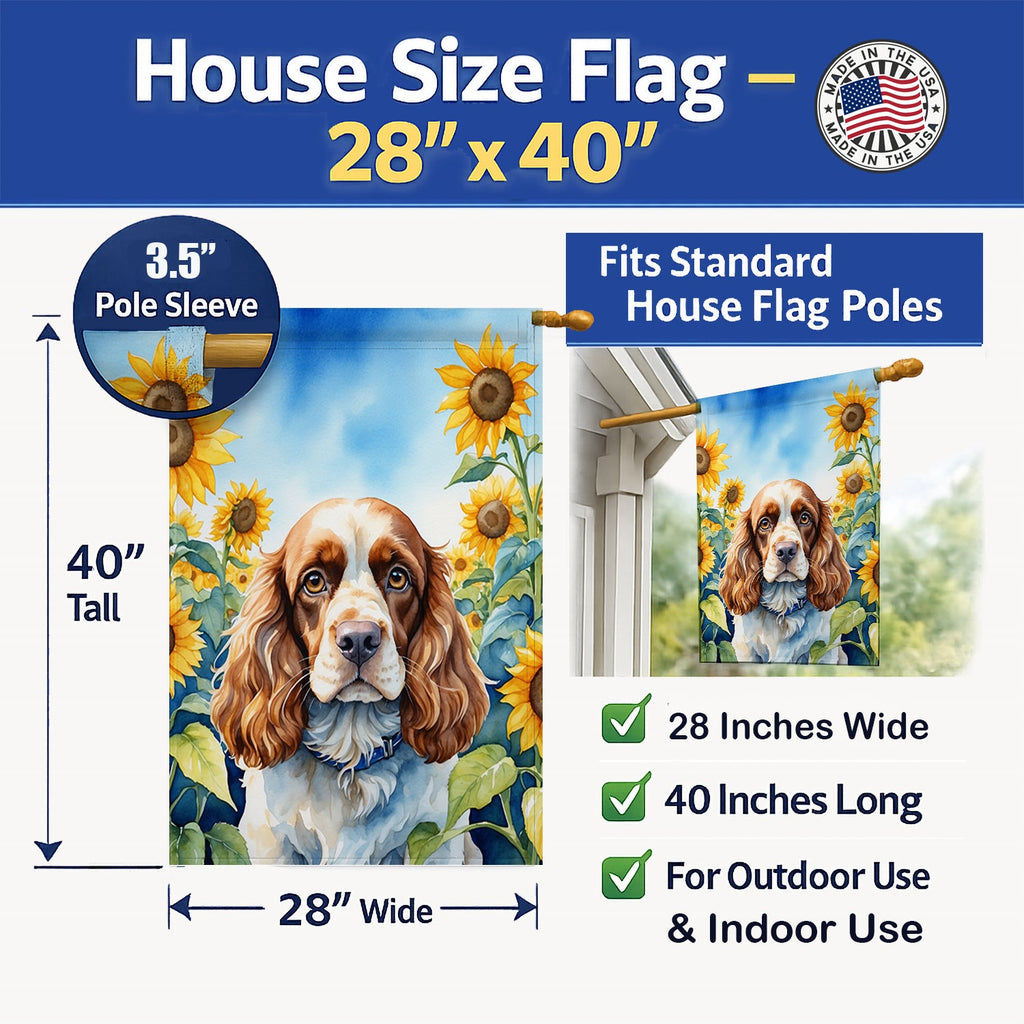 Cocker Spaniel in Sunflowers House Flag 28x40 Porch Sleeve Pole Decorative Outside Yard Banner Artwork Wall Hanging, Polyester