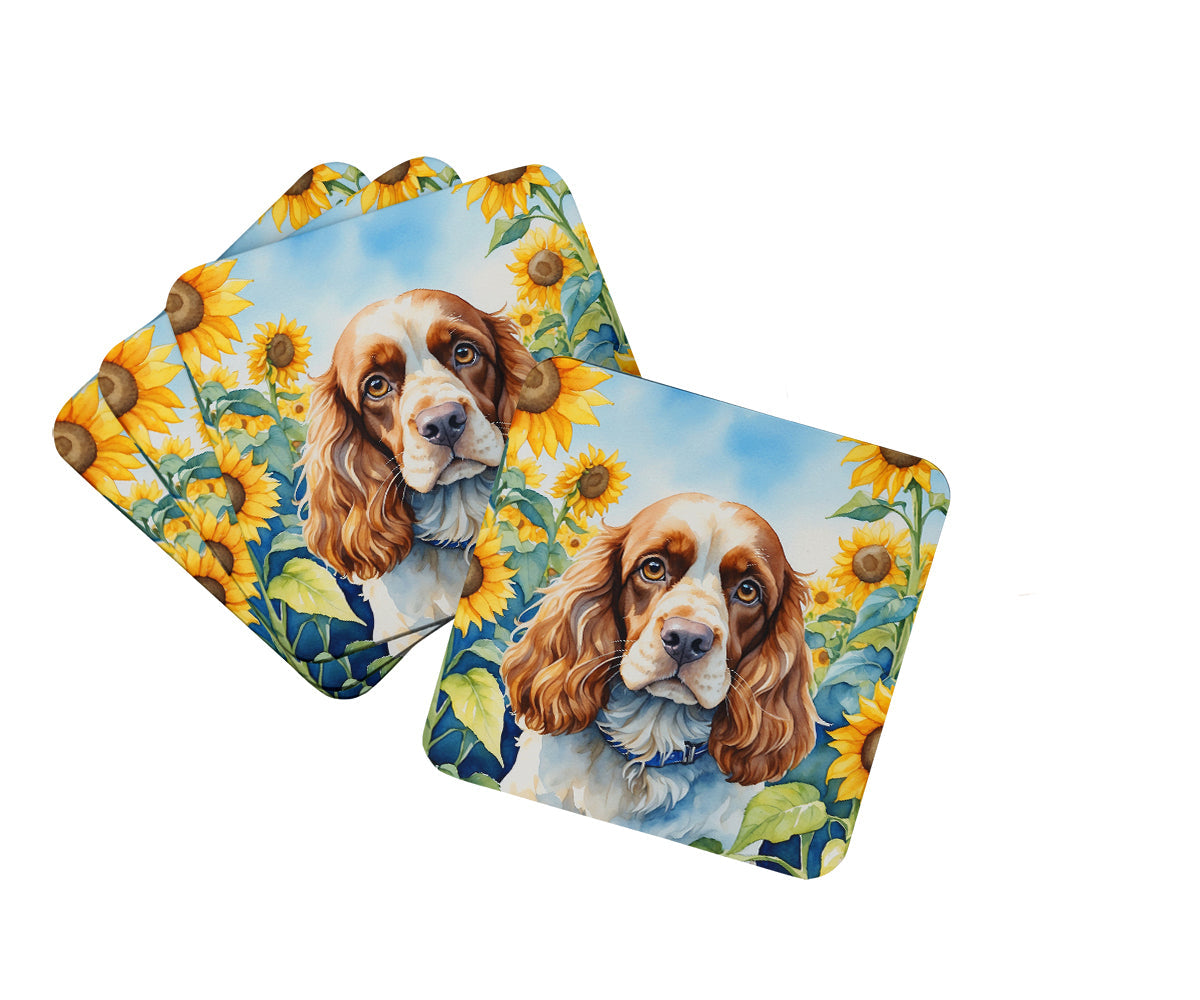 Cocker Spaniel in Sunflowers Foam Coasters Set of 4 Cup Coasters for Indoor Outdoor, Tabletop Protection, Anti Slip, Mouse pad Material