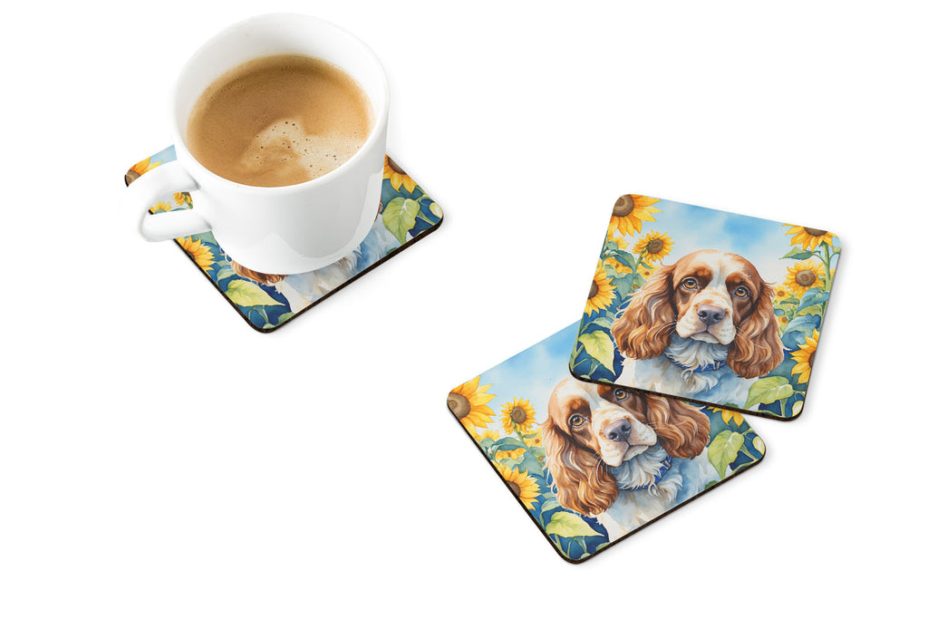 Cocker Spaniel in Sunflowers Foam Coasters Set of 4 Cup Coasters for Indoor Outdoor, Tabletop Protection, Anti Slip, Mouse pad Material