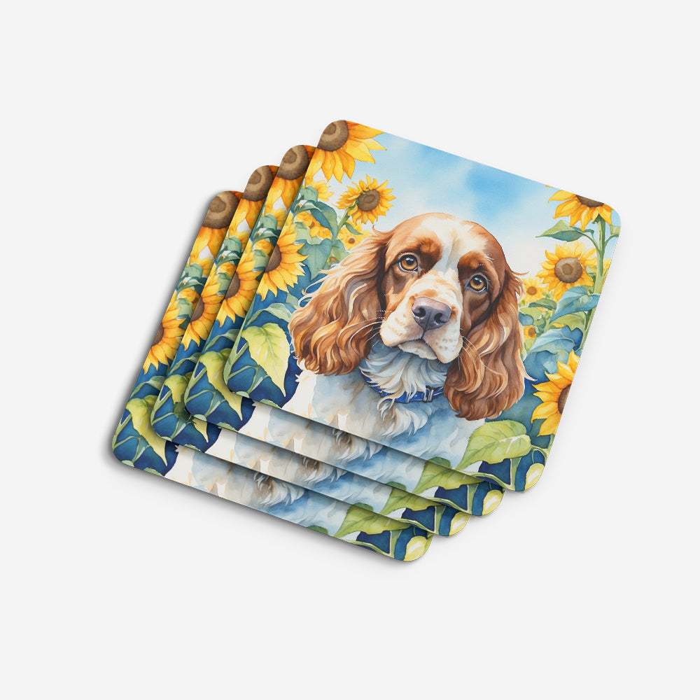 Cocker Spaniel in Sunflowers Foam Coasters Set of 4 Cup Coasters for Indoor Outdoor, Tabletop Protection, Anti Slip, Mouse pad Material