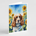 Cocker Spaniel in Sunflowers Greeting Cards Pack of 8 Blank Cards with Envelopes Whimsical A7 Size 5x7