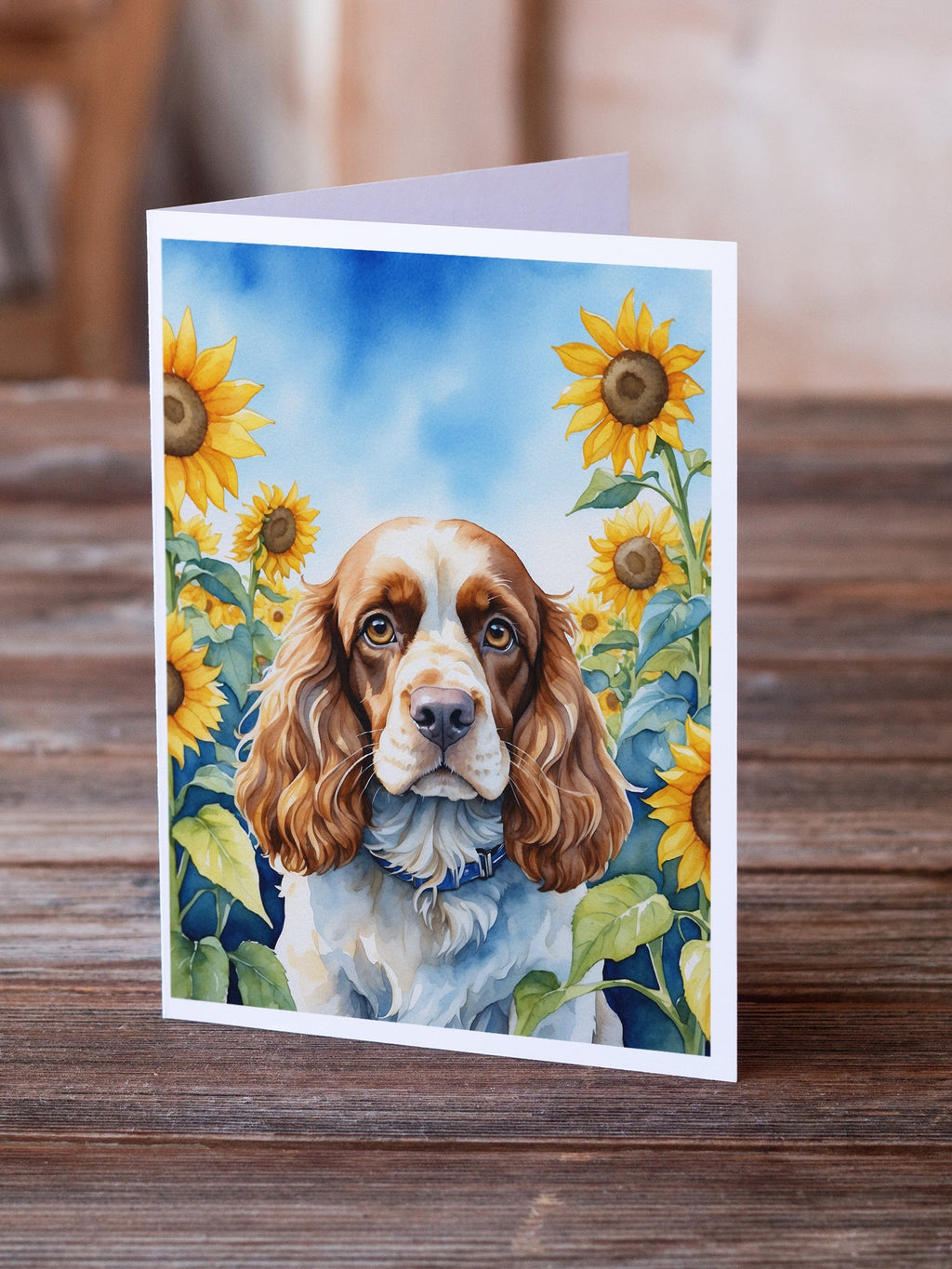 Cocker Spaniel in Sunflowers Greeting Cards Pack of 8 Blank Cards with Envelopes Whimsical A7 Size 5x7