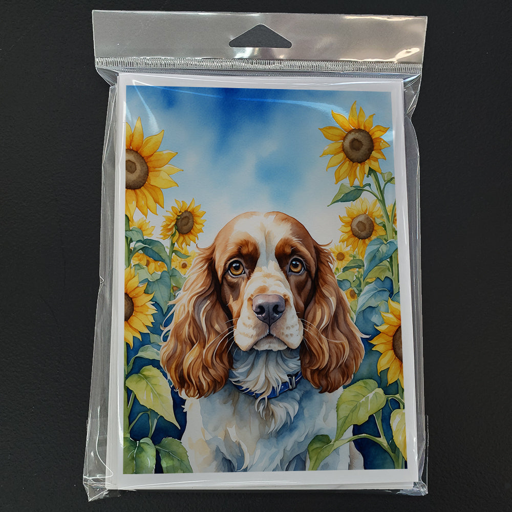 Cocker Spaniel in Sunflowers Greeting Cards Pack of 8 Blank Cards with Envelopes Whimsical A7 Size 5x7