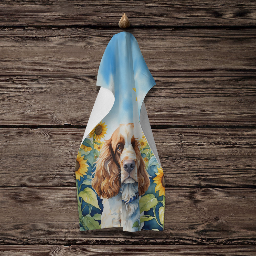 Cocker Spaniel in Sunflowers Kitchen Towel Velour Plush Front and Cotton Loop Back Machine Washable