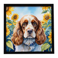 Cocker Spaniel in Sunflowers Framed Metal Print Bathroom, Kitchen, Office, Home Decor Wall Art Ready to Hang, Square, 8X8