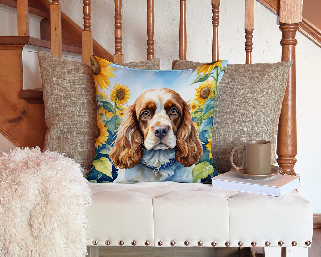 Cocker Spaniel in Sunflowers Decorative Throw Pillow 14x14 Indoor Outdoor Accent Cushion, Fabric Cover with Insert for Sofa, Bed, Porch & Living Room