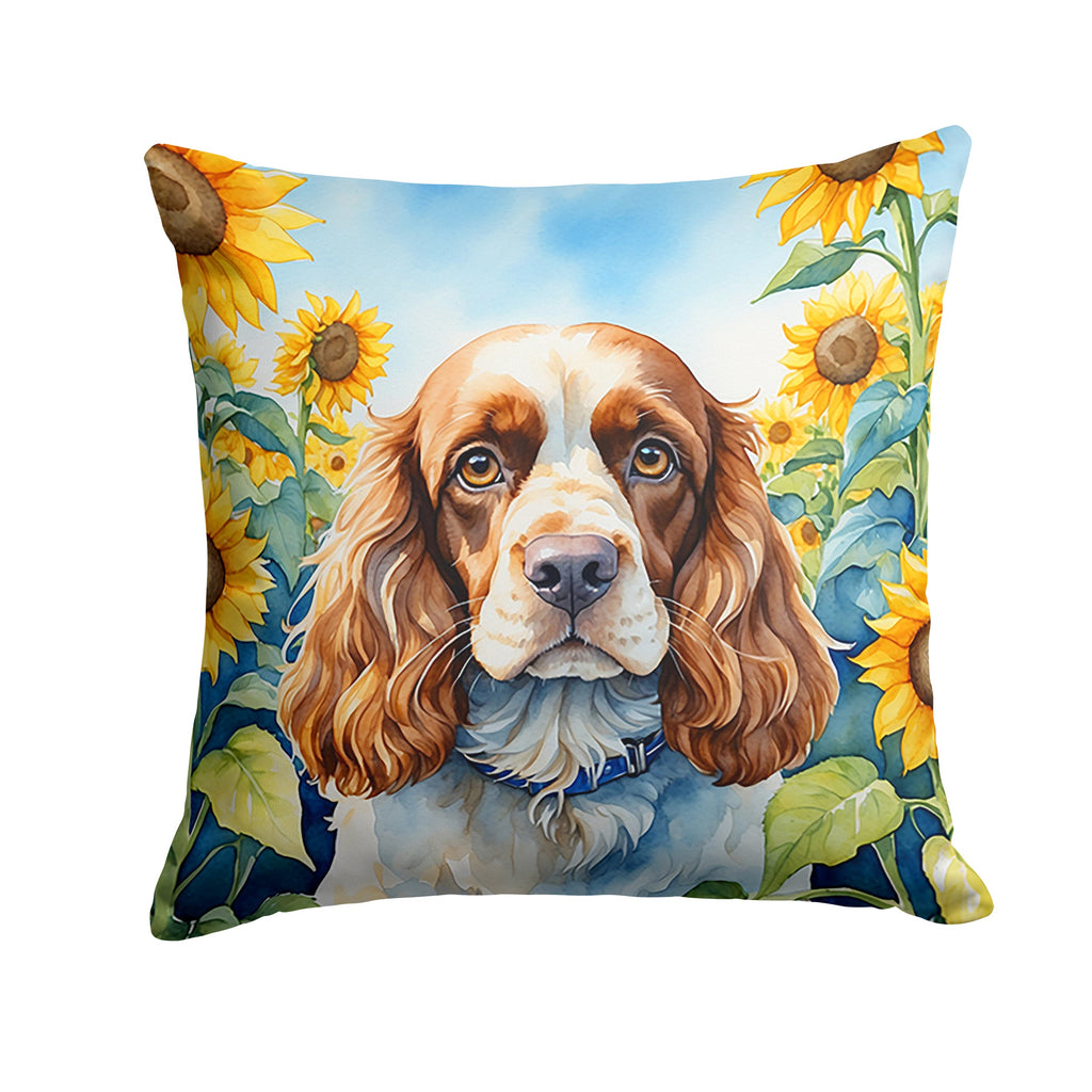 Cocker Spaniel in Sunflowers Decorative Throw Pillow 18x18 Indoor Outdoor Accent Cushion, Fabric Cover with Insert for Sofa, Bed, Porch & Living Room