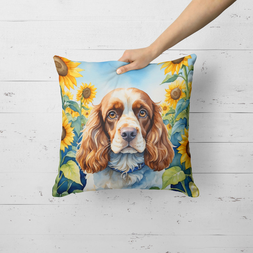 Cocker Spaniel in Sunflowers Decorative Throw Pillow 18x18 Indoor Outdoor Accent Cushion, Fabric Cover with Insert for Sofa, Bed, Porch & Living Room