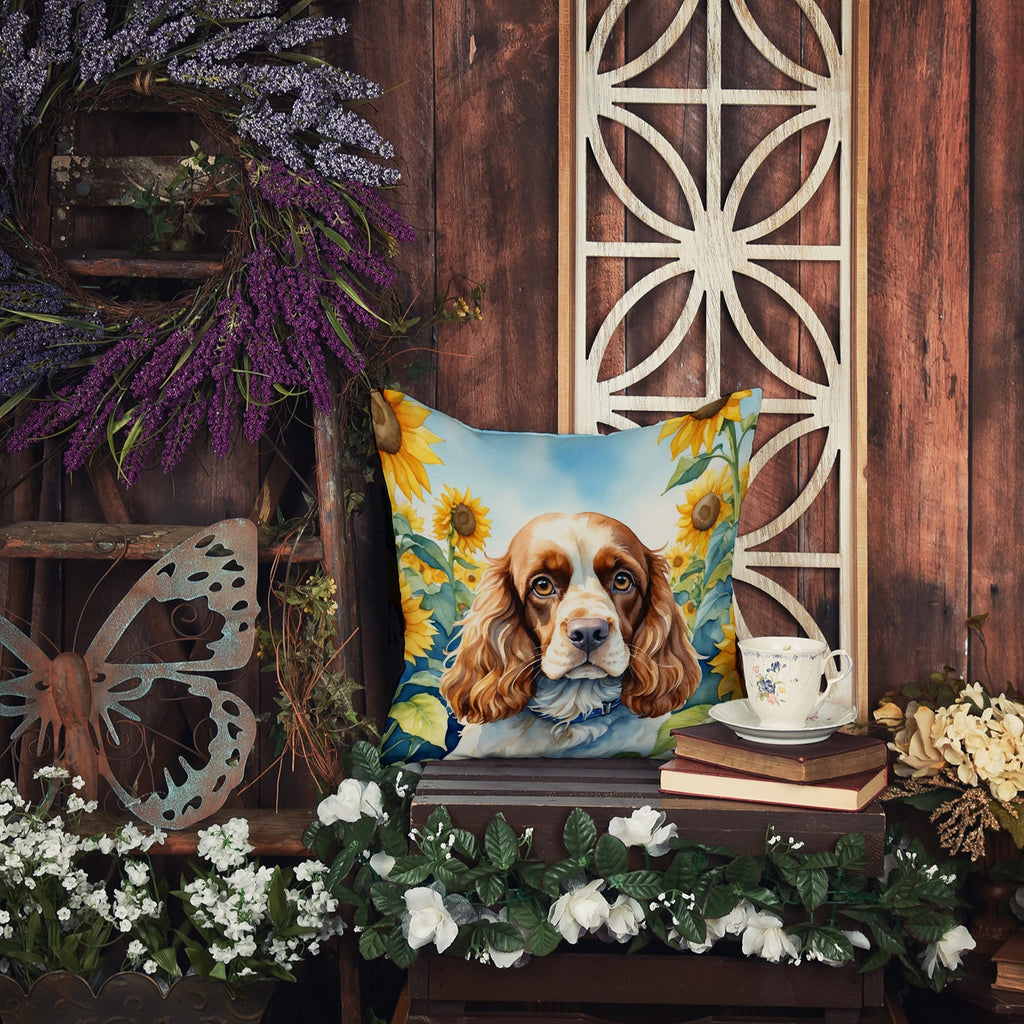 Cocker Spaniel in Sunflowers Decorative Throw Pillow 18x18 Indoor Outdoor Accent Cushion, Fabric Cover with Insert for Sofa, Bed, Porch & Living Room