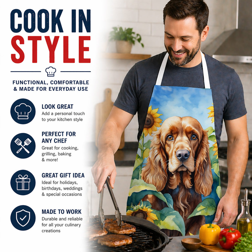 Cocker Spaniel in Sunflowers Apron Cooking Kitchen Server Baking Crafts Gardening for Adult Women Men, Unisex, Large, Multicolor