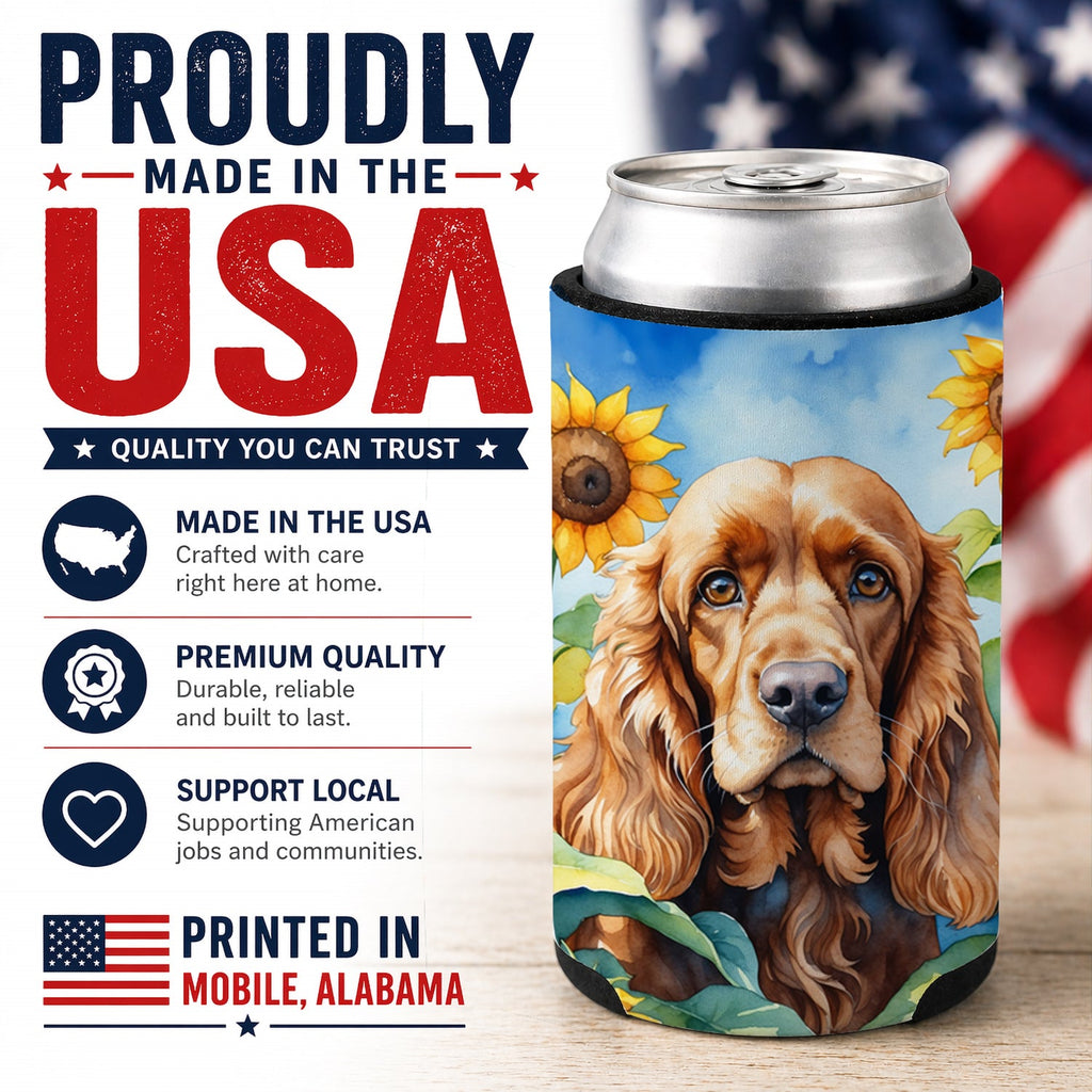 Cocker Spaniel in Sunflowers Can or Bottle Hugger Cooler Sleeve for Standard 12 oz Cans, Insulated Foam Beer & Soda Can Hugger Reusable