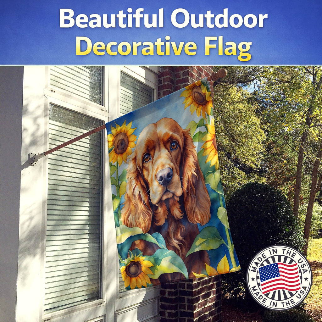Cocker Spaniel in Sunflowers House Flag 28x40 Porch Sleeve Pole Decorative Outside Yard Banner Artwork Wall Hanging, Polyester