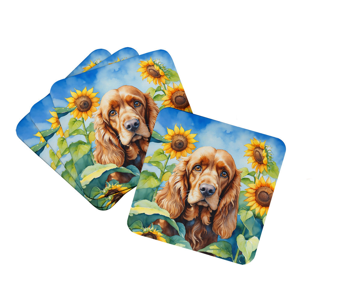 Cocker Spaniel in Sunflowers Foam Coasters Set of 4 Cup Coasters for Indoor Outdoor, Tabletop Protection, Anti Slip, Mouse pad Material