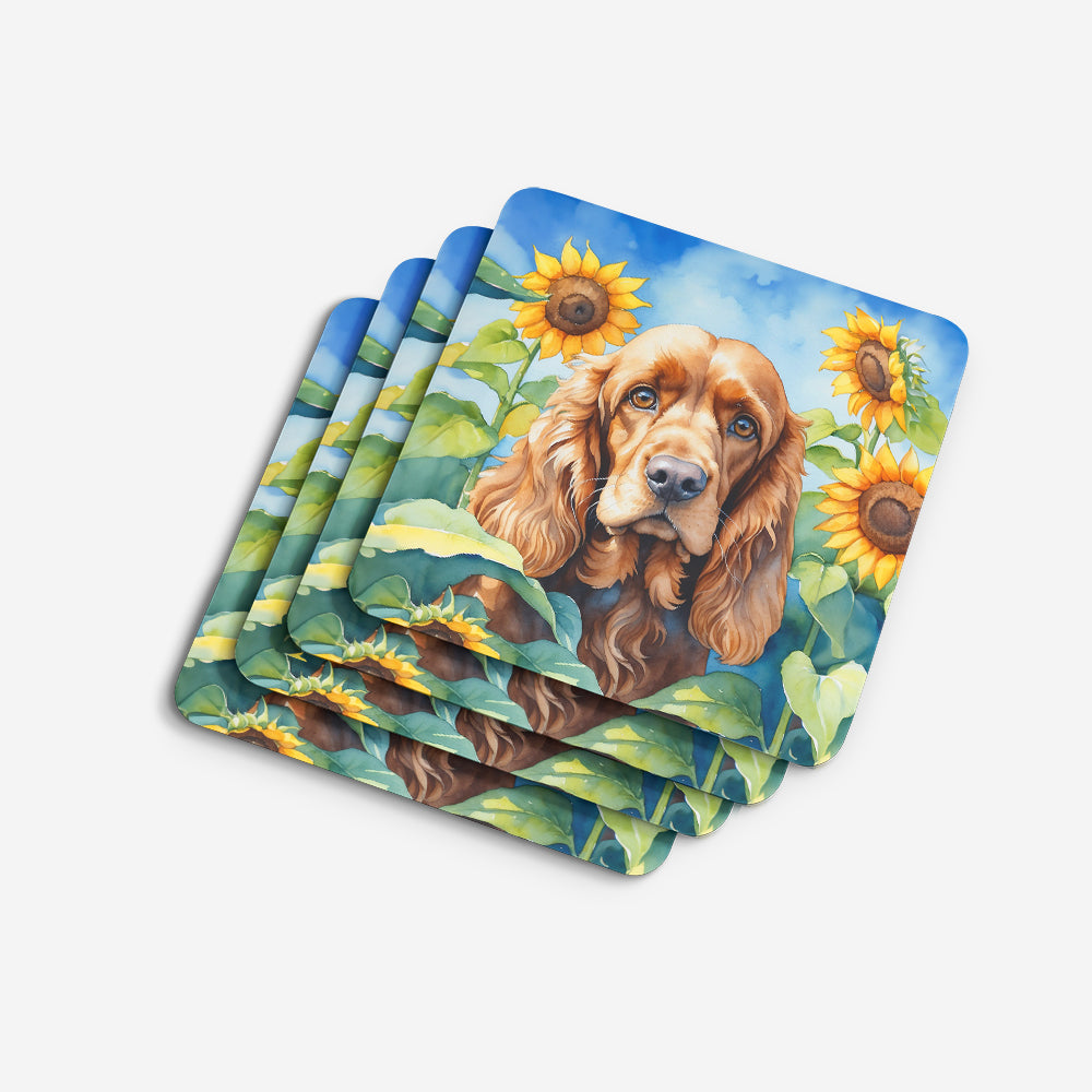 Cocker Spaniel in Sunflowers Foam Coasters Set of 4 Cup Coasters for Indoor Outdoor, Tabletop Protection, Anti Slip, Mouse pad Material