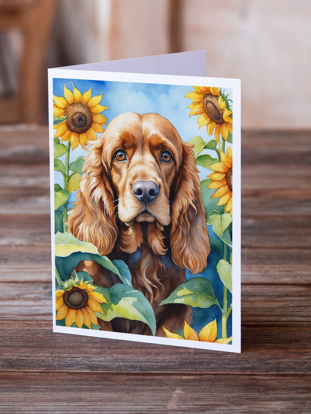 Cocker Spaniel in Sunflowers Greeting Cards Pack of 8 Blank Cards with Envelopes Whimsical A7 Size 5x7