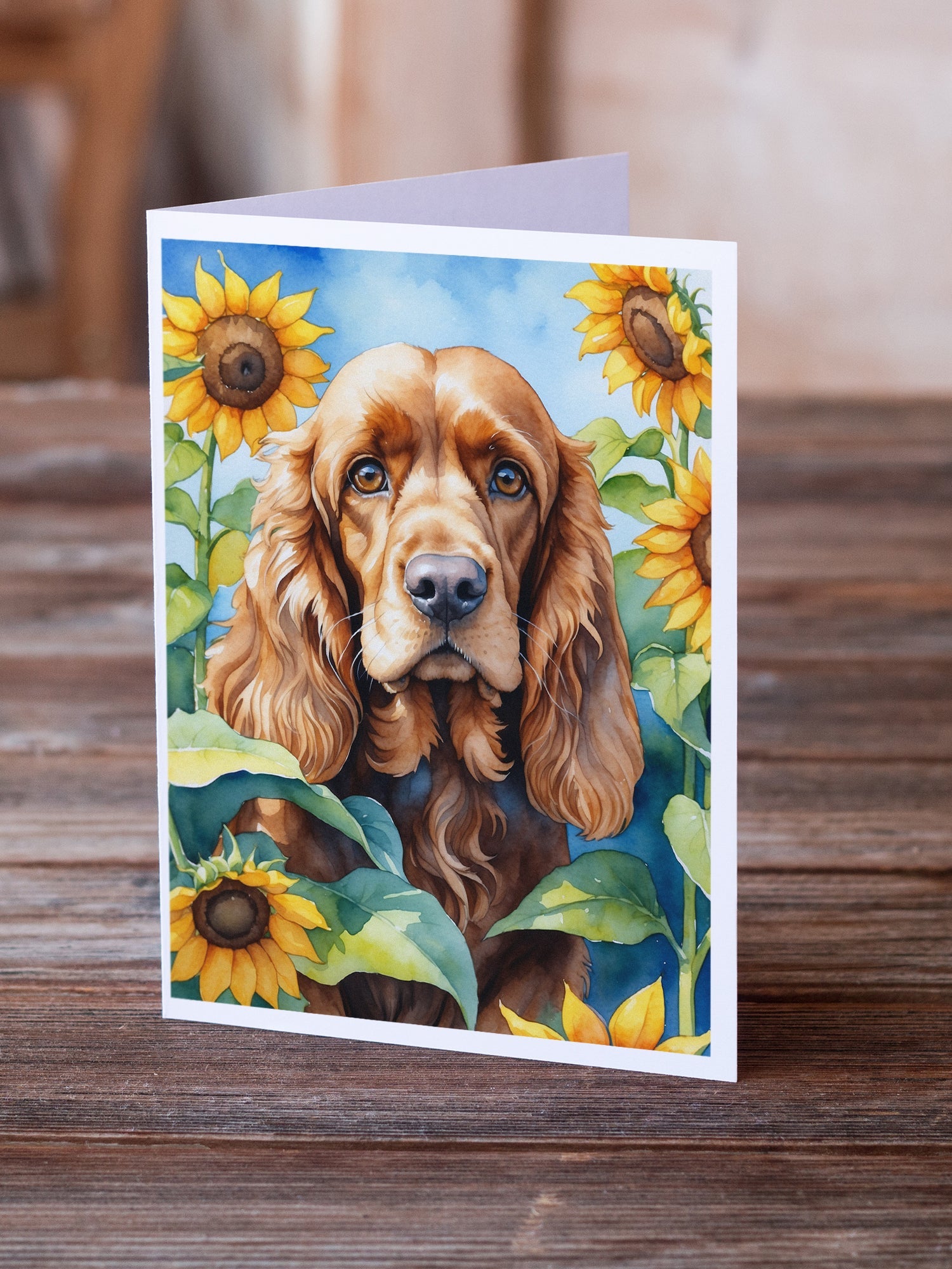 Cocker Spaniel in Sunflowers Greeting Cards Pack of 8 Blank Cards with Envelopes Whimsical A7 Size 5x7