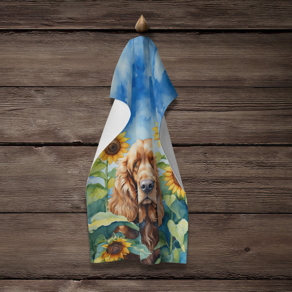 Cocker Spaniel in Sunflowers Kitchen Towel Velour Plush Front and Cotton Loop Back Machine Washable