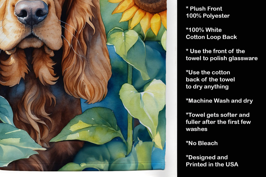 Cocker Spaniel in Sunflowers Kitchen Towel Velour Plush Front and Cotton Loop Back Machine Washable