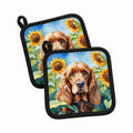 Cocker Spaniel in Sunflowers Pot Holder Set of 2 Heat Resistant Quilted Hot Pads 7.5 x 7.5 Inch, Insulated Kitchen Trivets for Cooking & Baking