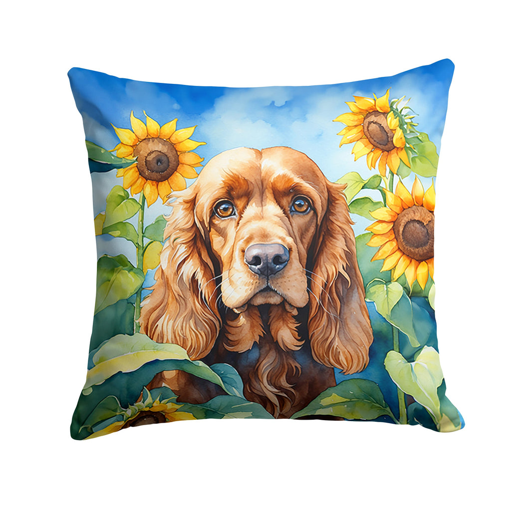 Cocker Spaniel in Sunflowers Decorative Throw Pillow 14x14 Indoor Outdoor Accent Cushion, Fabric Cover with Insert for Sofa, Bed, Porch & Living Room