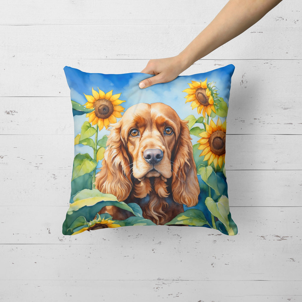 Cocker Spaniel in Sunflowers Decorative Throw Pillow 18x18 Indoor Outdoor Accent Cushion, Fabric Cover with Insert for Sofa, Bed, Porch & Living Room