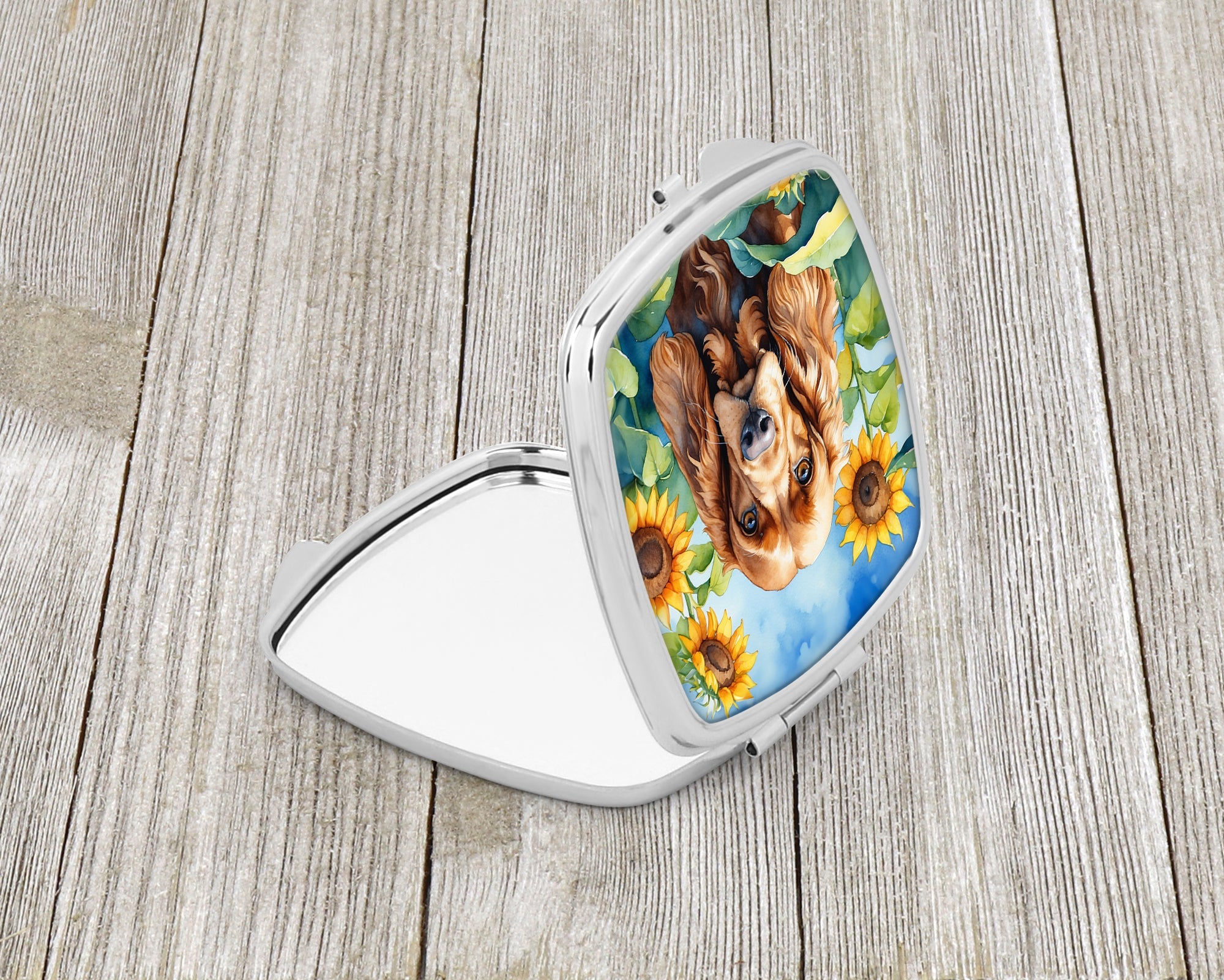 Cocker Spaniel in Sunflowers Compact Mirror Decorative Travel Makeup Mirror for Women Girls Gifts Pocket Makeup Mirror Folding Handheld