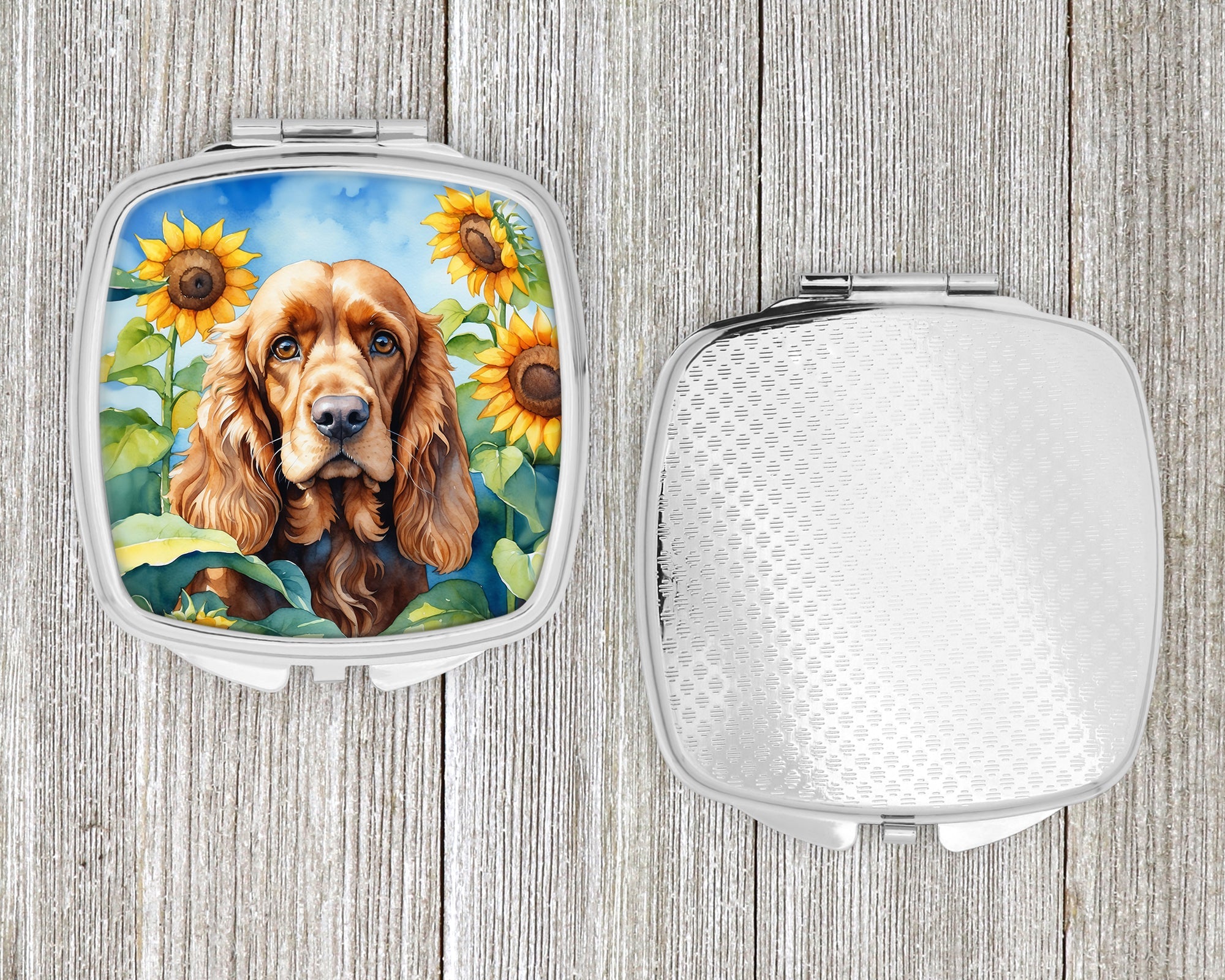 Cocker Spaniel in Sunflowers Compact Mirror Decorative Travel Makeup Mirror for Women Girls Gifts Pocket Makeup Mirror Folding Handheld