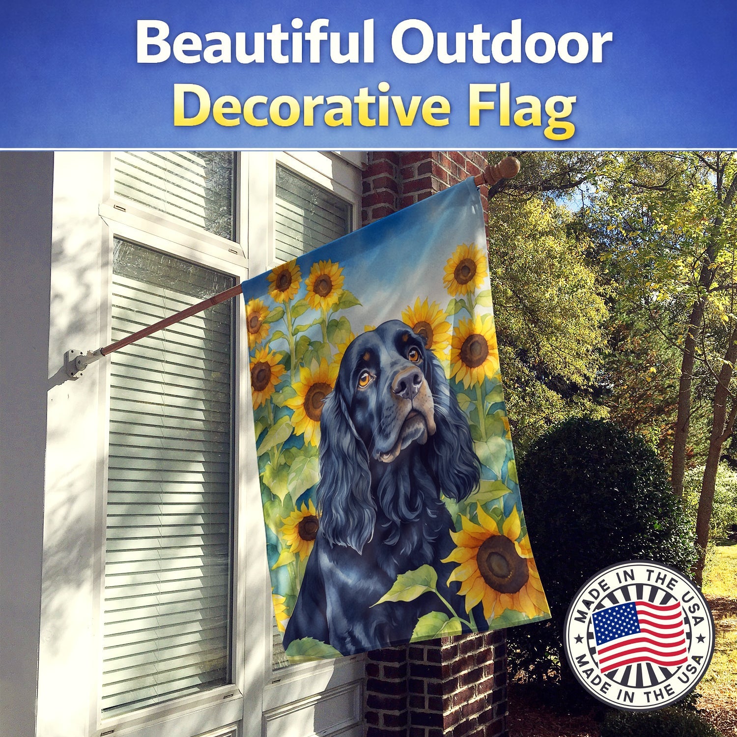 Cocker Spaniel in Sunflowers House Flag 28x40 Porch Sleeve Pole Decorative Outside Yard Banner Artwork Wall Hanging, Polyester
