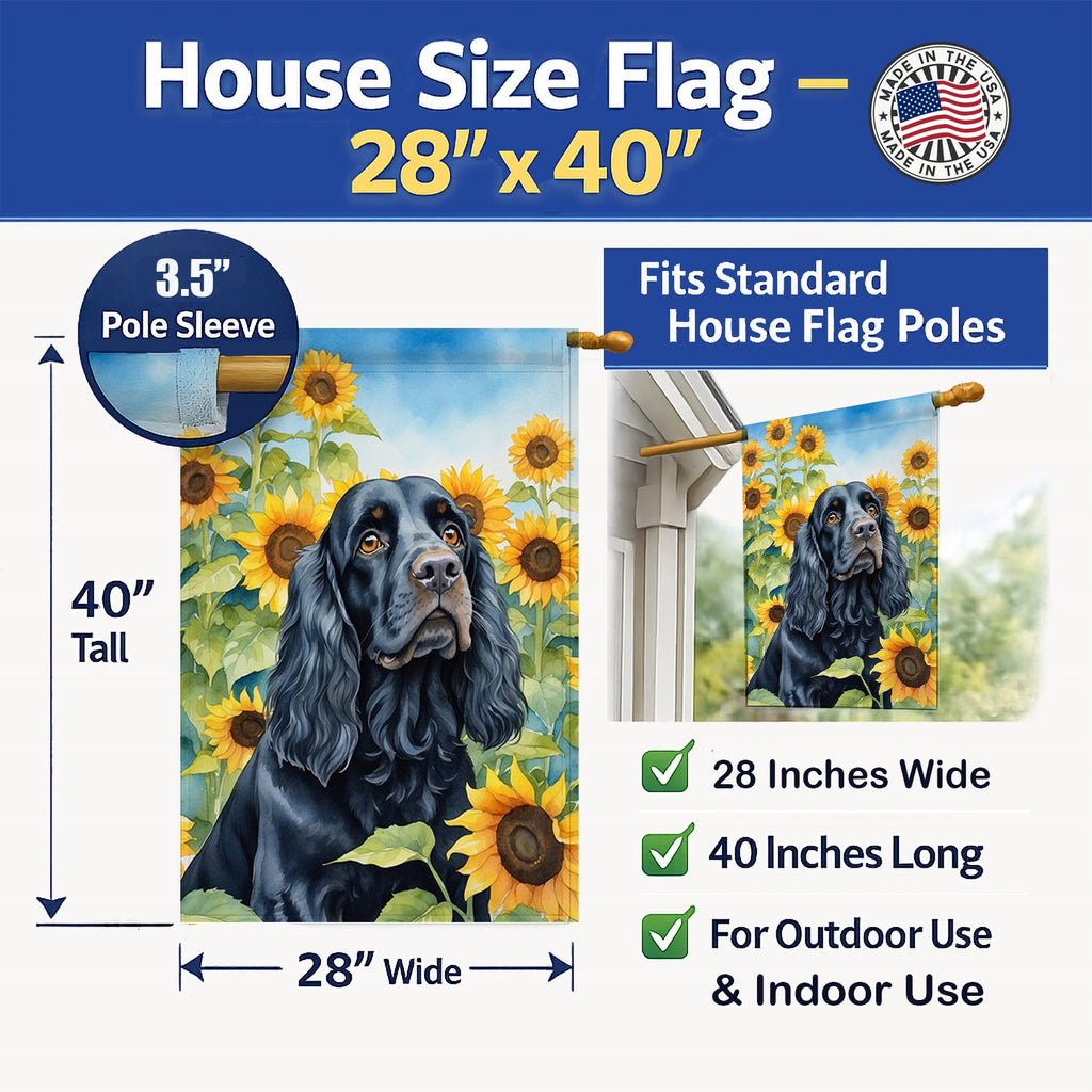 Cocker Spaniel in Sunflowers House Flag 28x40 Porch Sleeve Pole Decorative Outside Yard Banner Artwork Wall Hanging, Polyester