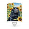 Cocker Spaniel in Sunflowers Ceramic Night Light Compact, UL-Certified, Ideal for Bedroom, Bathroom, Nursery, Hallway, Kitchen, 6x4x3, Multicolor