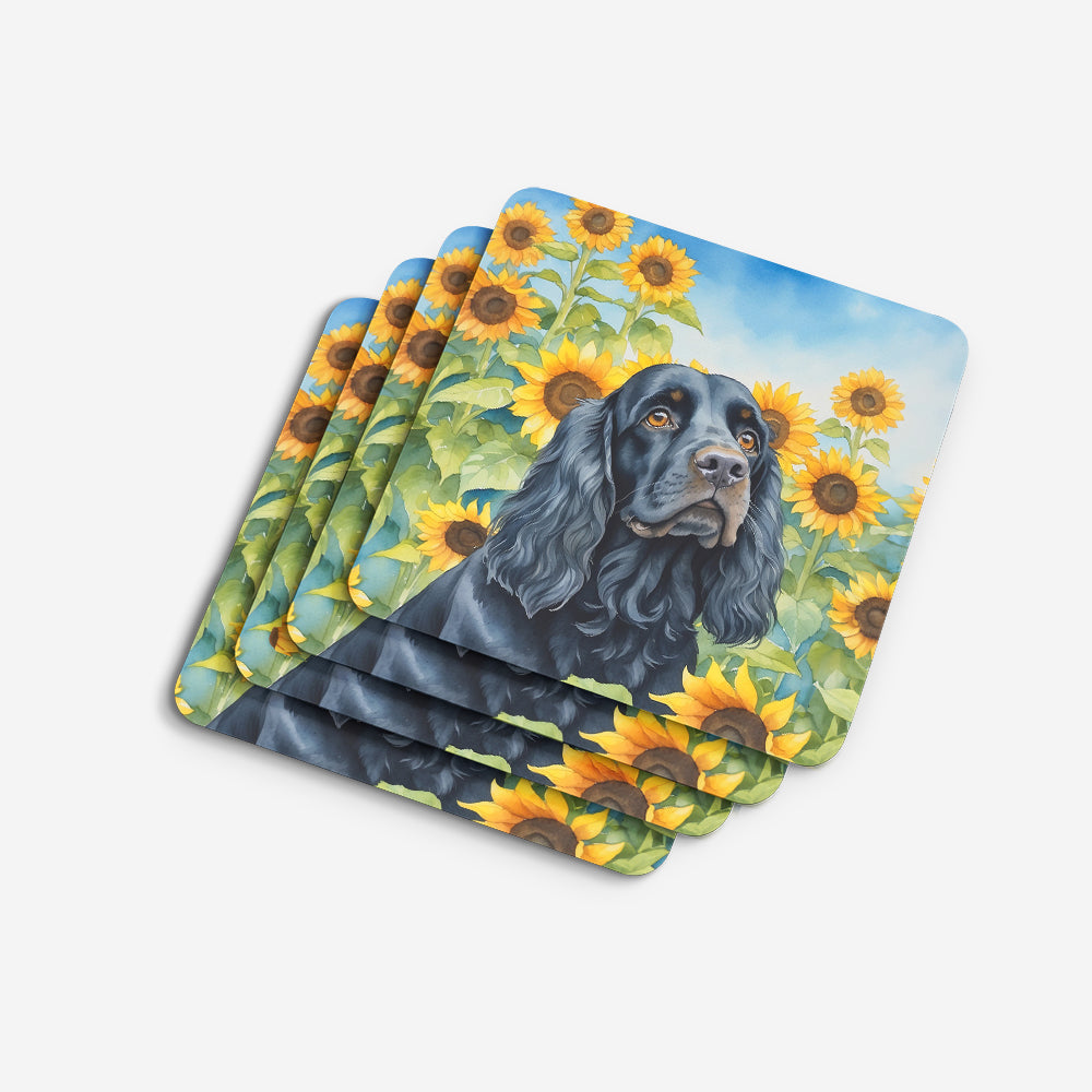 Cocker Spaniel in Sunflowers Foam Coasters Set of 4 Cup Coasters for Indoor Outdoor, Tabletop Protection, Anti Slip, Mouse pad Material