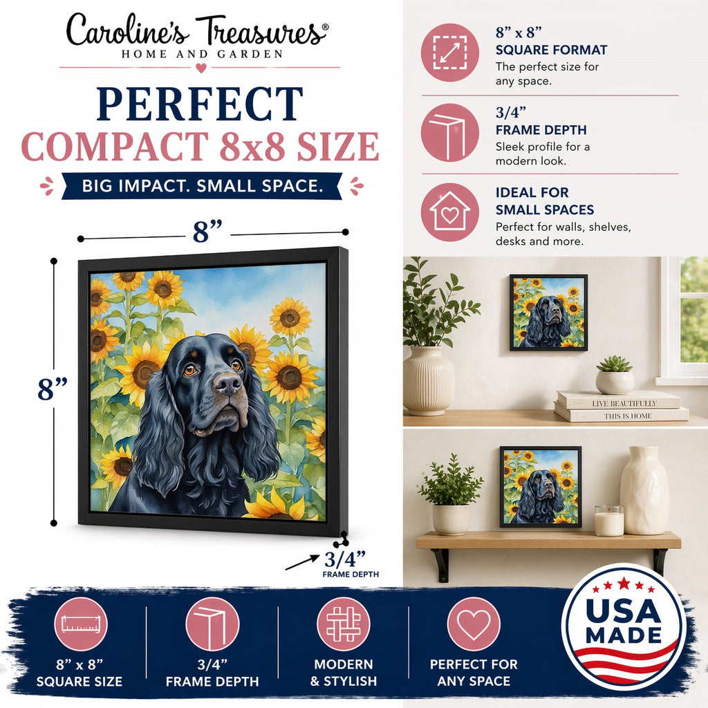 Cocker Spaniel in Sunflowers Framed Metal Print Bathroom, Kitchen, Office, Home Decor Wall Art Ready to Hang, Square, 8X8