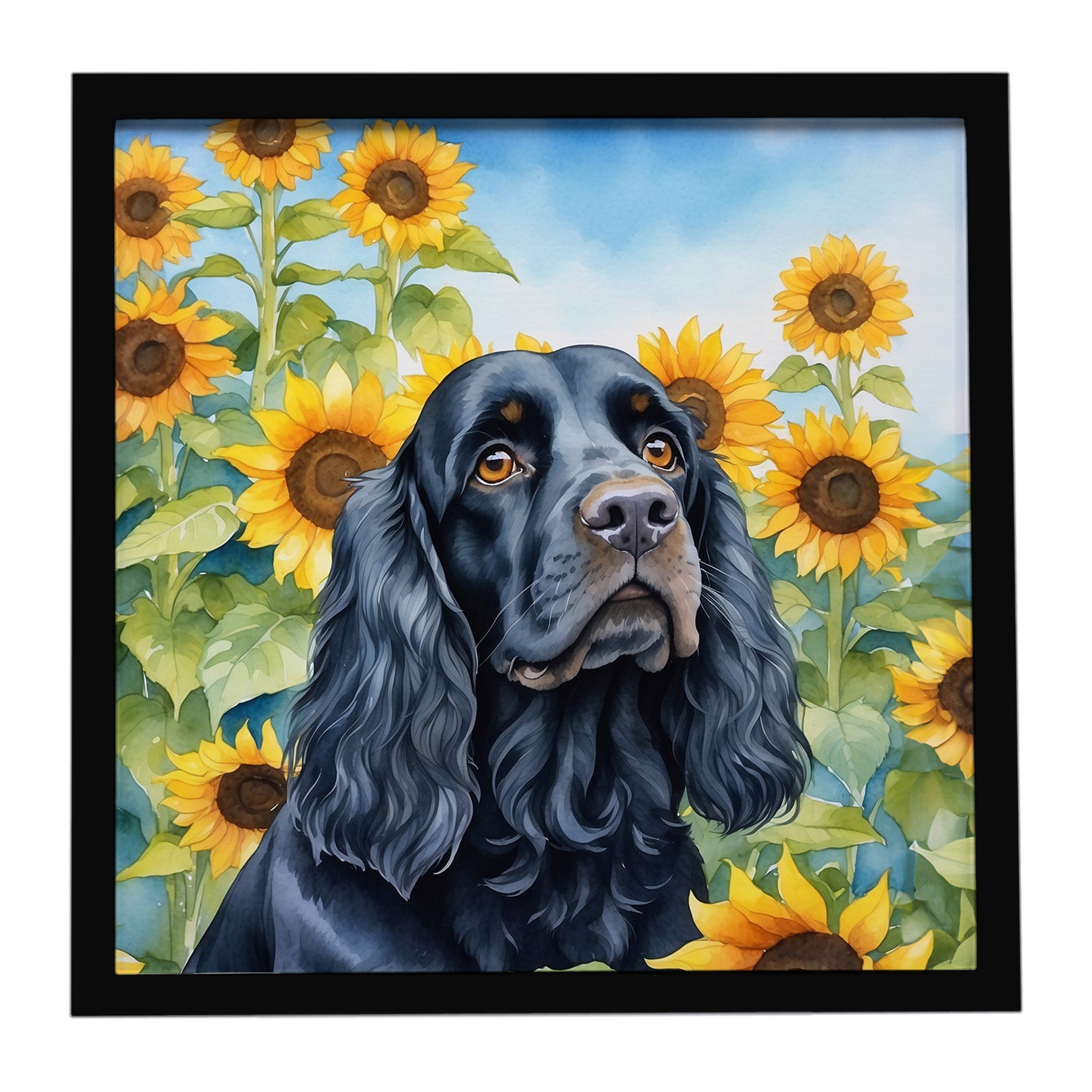 Cocker Spaniel in Sunflowers Framed Metal Print Bathroom, Kitchen, Office, Home Decor Wall Art Ready to Hang, Square, 8X8