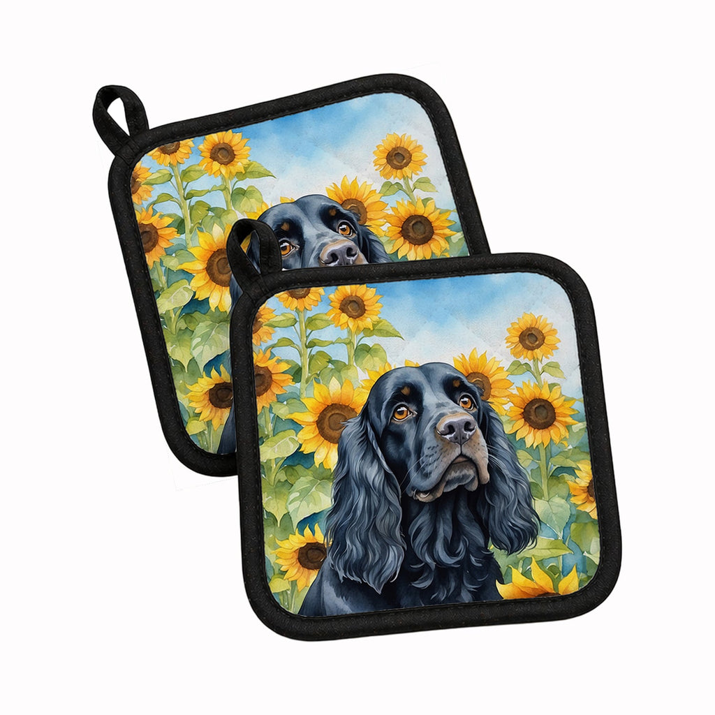 Cocker Spaniel in Sunflowers Pot Holder Set of 2 Heat Resistant Quilted Hot Pads 7.5 x 7.5 Inch, Insulated Kitchen Trivets for Cooking & Baking