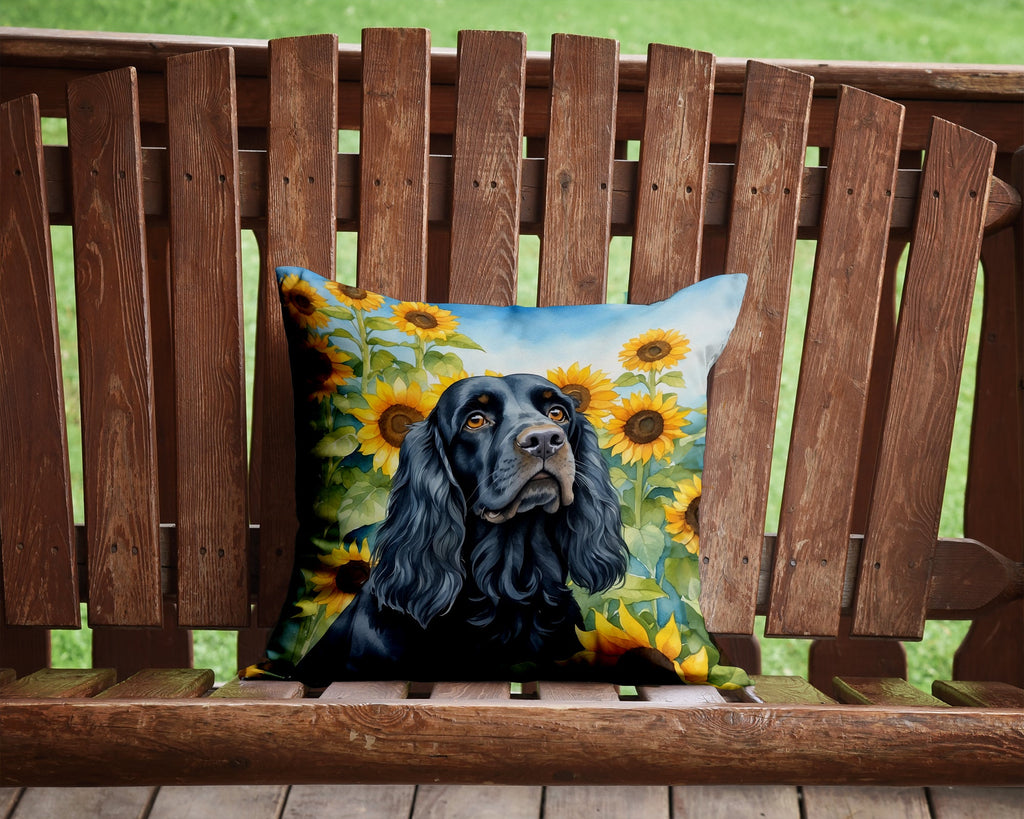 Cocker Spaniel in Sunflowers Decorative Throw Pillow 14x14 Indoor Outdoor Accent Cushion, Fabric Cover with Insert for Sofa, Bed, Porch & Living Room
