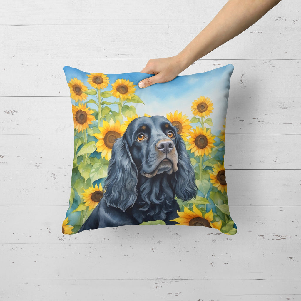 Cocker Spaniel in Sunflowers Decorative Throw Pillow 18x18 Indoor Outdoor Accent Cushion, Fabric Cover with Insert for Sofa, Bed, Porch & Living Room