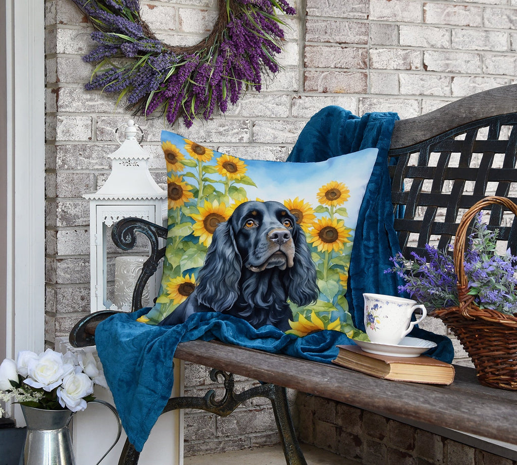 Cocker Spaniel in Sunflowers Decorative Throw Pillow 18x18 Indoor Outdoor Accent Cushion, Fabric Cover with Insert for Sofa, Bed, Porch & Living Room