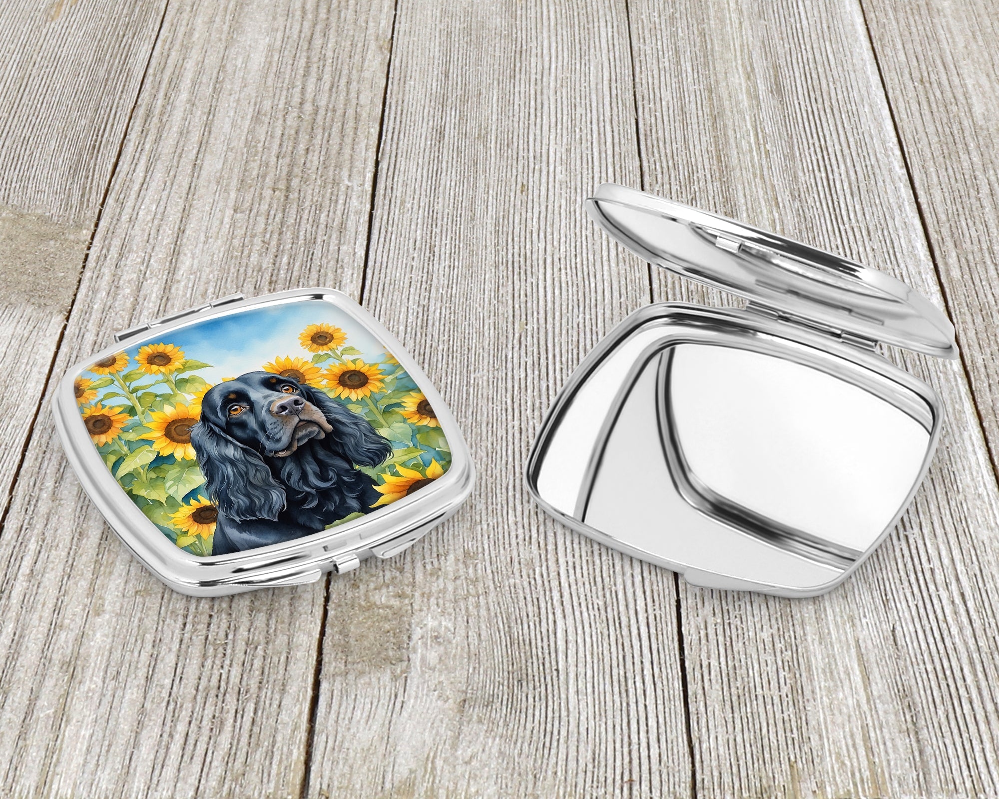 Cocker Spaniel in Sunflowers Compact Mirror Decorative Travel Makeup Mirror for Women Girls Gifts Pocket Makeup Mirror Folding Handheld