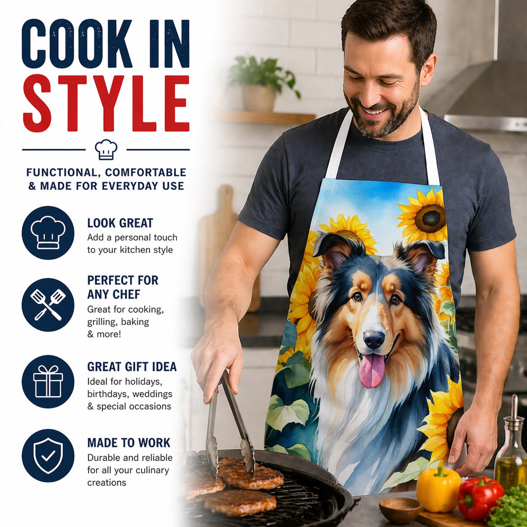 Collie in Sunflowers Apron Cooking Kitchen Server Baking Crafts Gardening for Adult Women Men, Unisex, Large, Multicolor