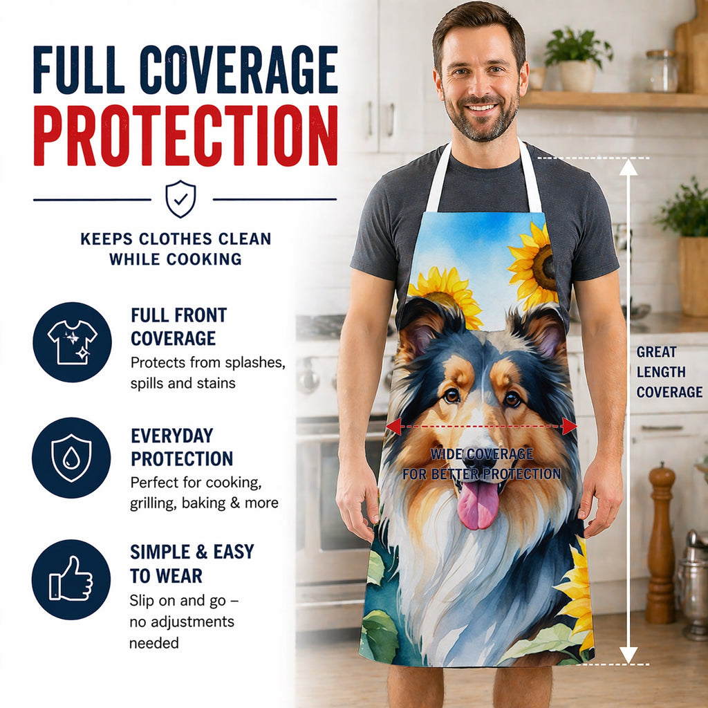 Collie in Sunflowers Apron Cooking Kitchen Server Baking Crafts Gardening for Adult Women Men, Unisex, Large, Multicolor