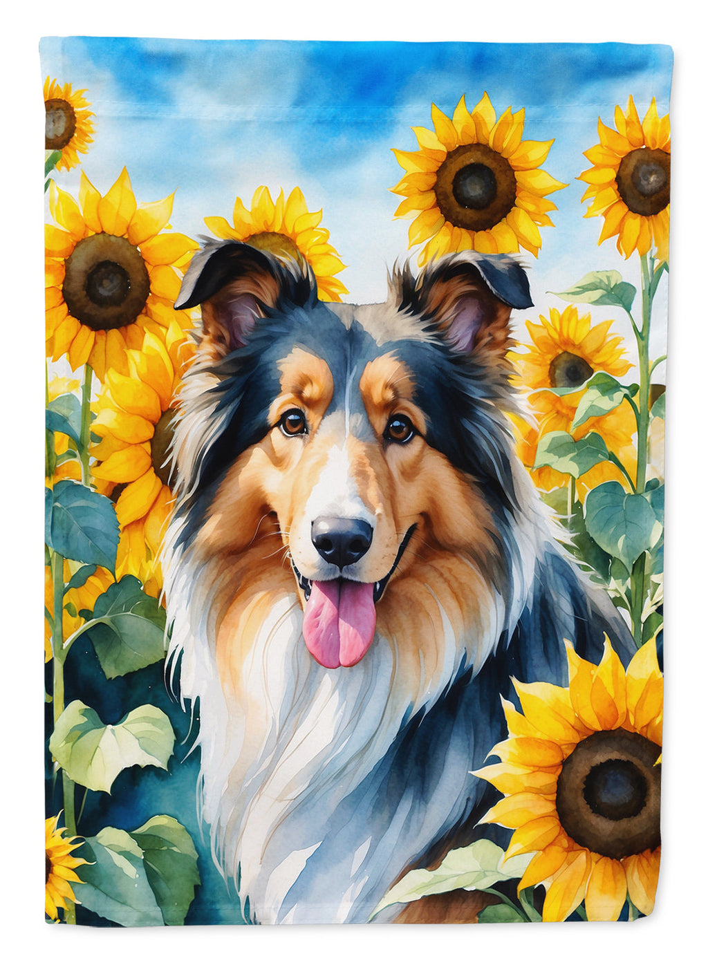 Collie in Sunflowers House Flag 28x40 Porch Sleeve Pole Decorative Outside Yard Banner Artwork Wall Hanging, Polyester
