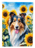 Collie in Sunflowers House Flag 28x40 Porch Sleeve Pole Decorative Outside Yard Banner Artwork Wall Hanging, Polyester