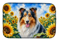 Collie in Sunflowers Dish Drying Mat Absorbent Dish Drying Mat Pad for Kitchen Counter Dish Drainer Mat for Countertop, 14 x 21", Multicolor