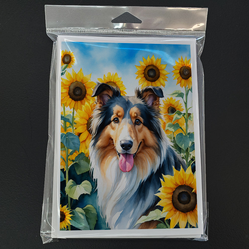 Collie in Sunflowers Greeting Cards Pack of 8 Blank Cards with Envelopes Whimsical A7 Size 5x7