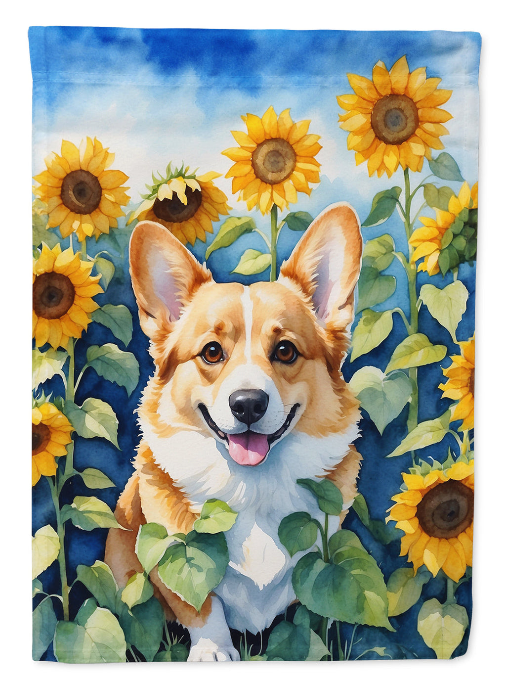 Corgi in Sunflowers House Flag 28x40 Porch Sleeve Pole Decorative Outside Yard Banner Artwork Wall Hanging, Polyester