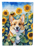 Corgi in Sunflowers House Flag 28x40 Porch Sleeve Pole Decorative Outside Yard Banner Artwork Wall Hanging, Polyester