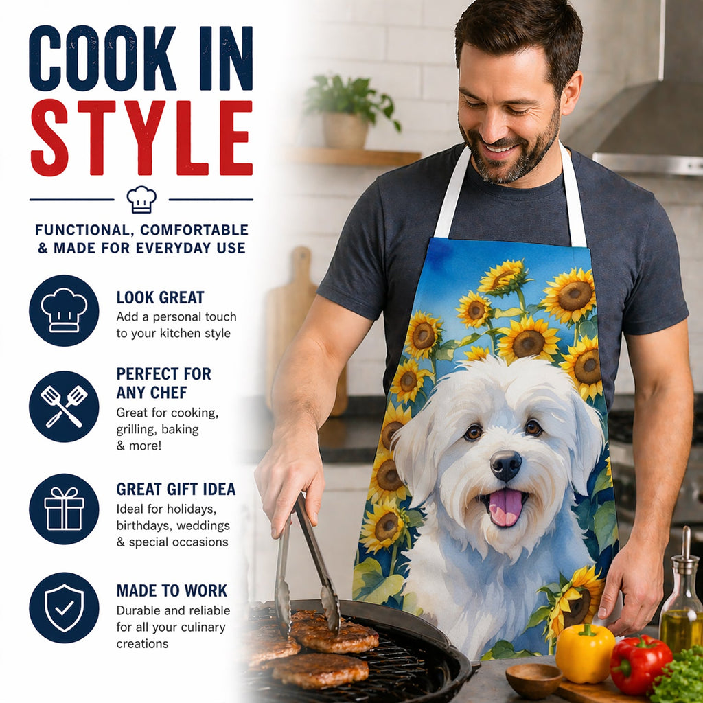 Coton de Tulear in Sunflowers Apron Cooking Kitchen Server Baking Crafts Gardening for Adult Women Men, Unisex, Large, Multicolor