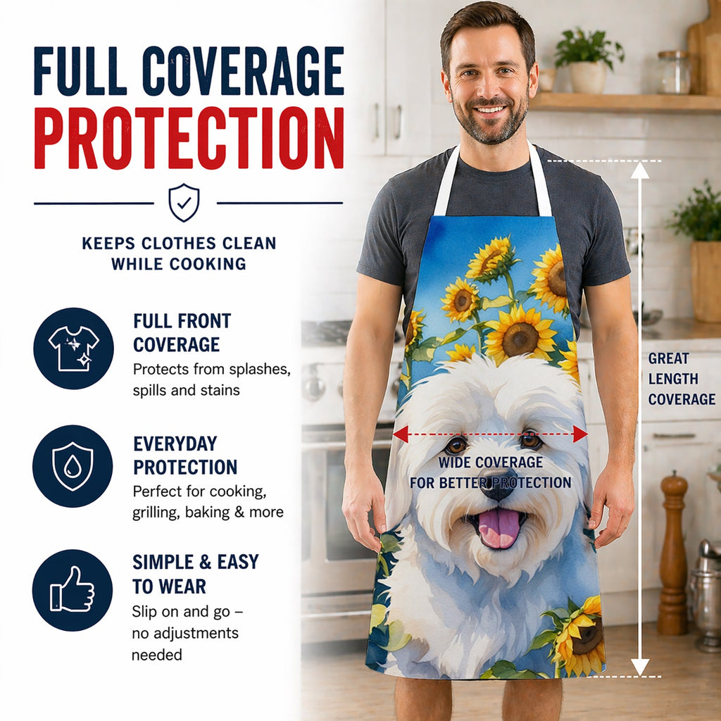 Coton de Tulear in Sunflowers Apron Cooking Kitchen Server Baking Crafts Gardening for Adult Women Men, Unisex, Large, Multicolor